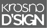 White text on a gray background reads "krosno D'SIGN" in a modern, stylized font.