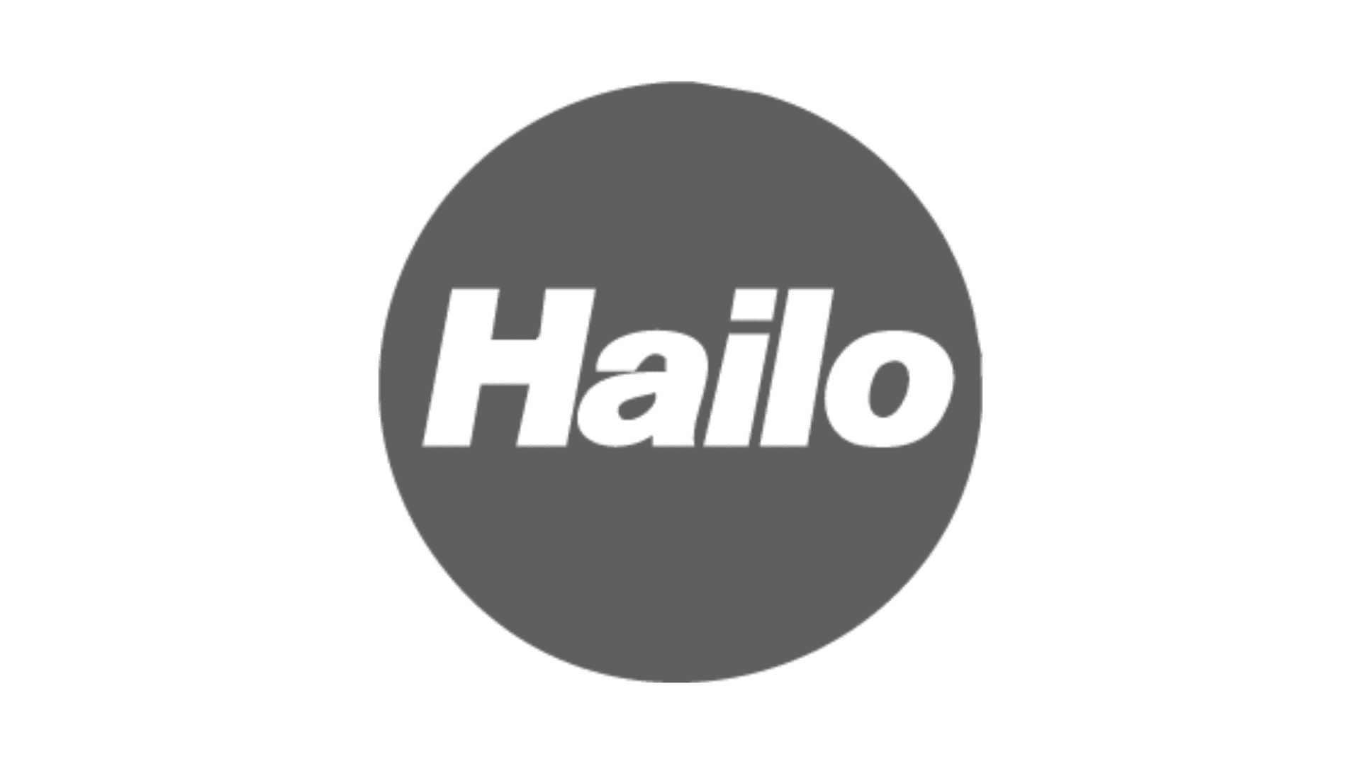 Grey circular logo with the word "Hailo" in bold, dark grey letters centered inside the circle.